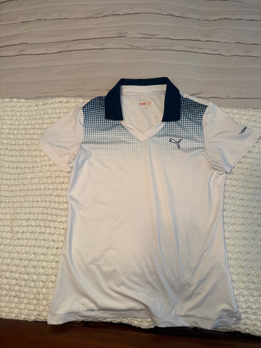 Puma White and Navy Gradient Dot Golf Polo